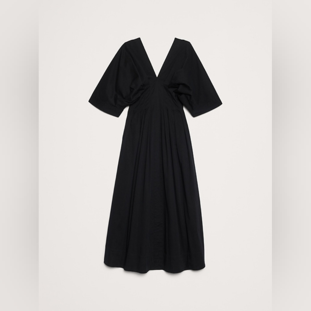 Banana Republic Stretch-Cotton Pleated Maxi Dress Black NWT - Picture 6 of 6